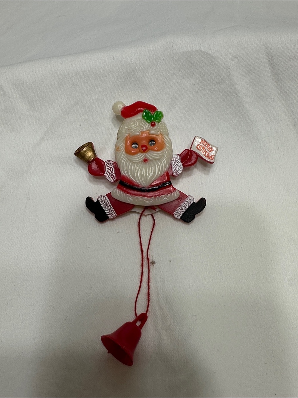 Vintage-Inspired Red Santa Bell Pull Holiday pin